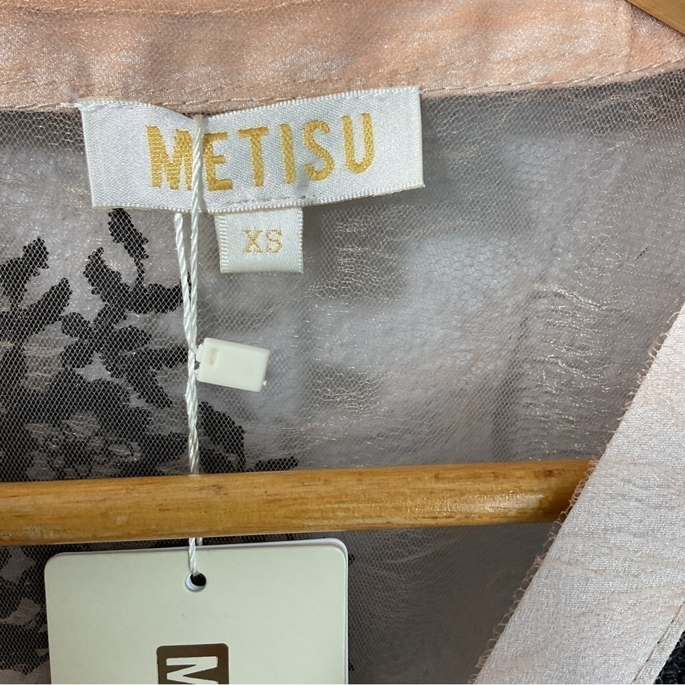 Metisu snap button up floral embroidery mesh overlay dress size XS New D35 - Picture 9 of 11